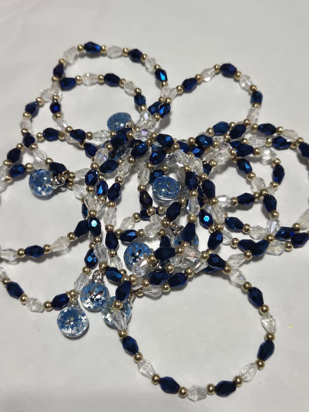 6mm- Blue Beaded Stretch Bracelet with Clear Accents -for 1